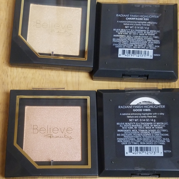 NWT (2) BELIEVE Beauty Radiant Finish Highlighters: Champagne Kiss + Good Vibes! - Picture 4 of 15